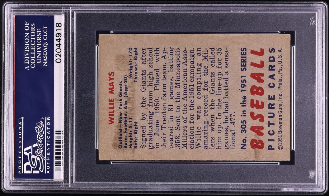 1951 Bowman Willie Mays ROOKIE #305 PSA 6 EXMT