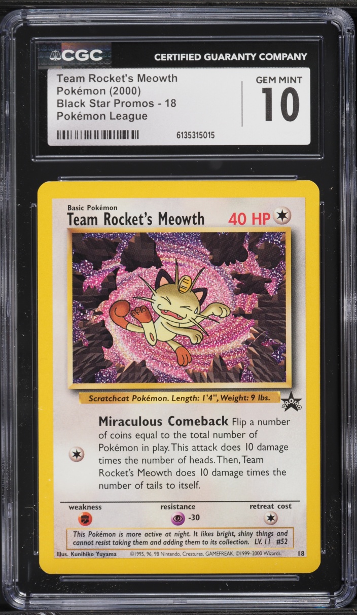 2000 Pokemon League Black Star Promo Team Rocket's Meowth #18 CGC 10 GEM MINT