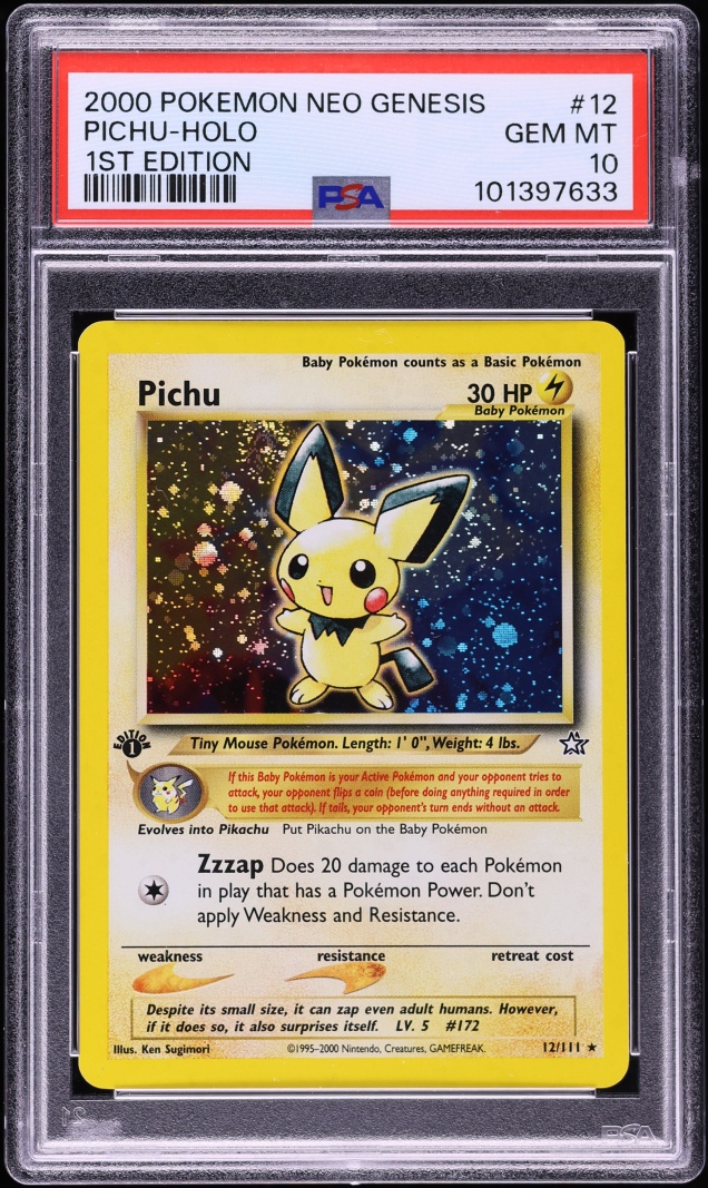 2000 Pokemon Neo Genesis 1st Edition Holo Pichu #12 PSA 10 GEM MINT