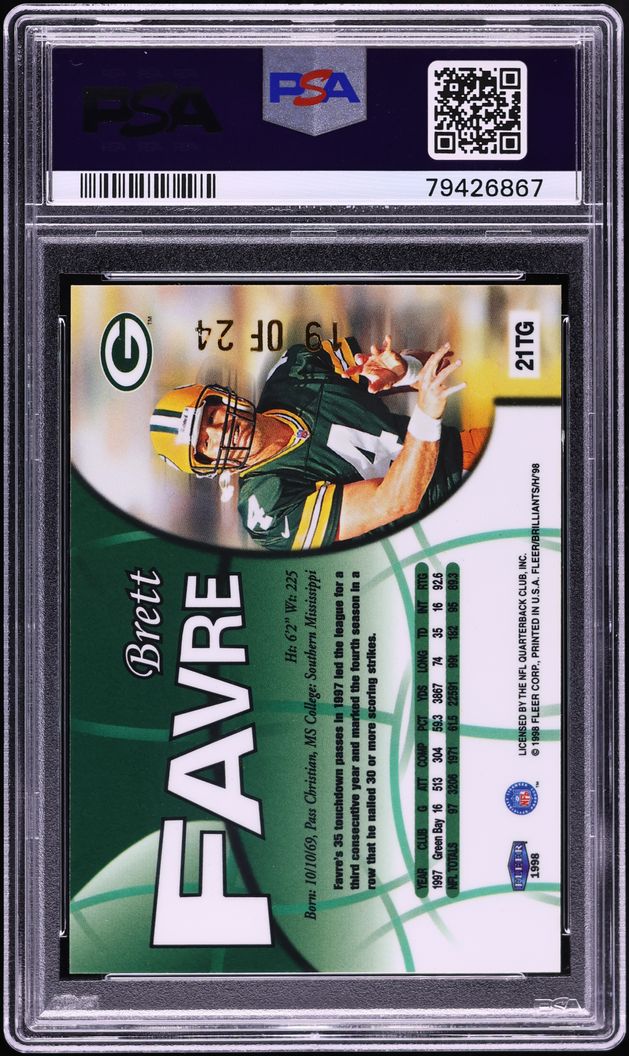 1998 Fleer Brilliants 24 Karat Gold Brett Favre /24 #21TG PSA 8 NM-MT