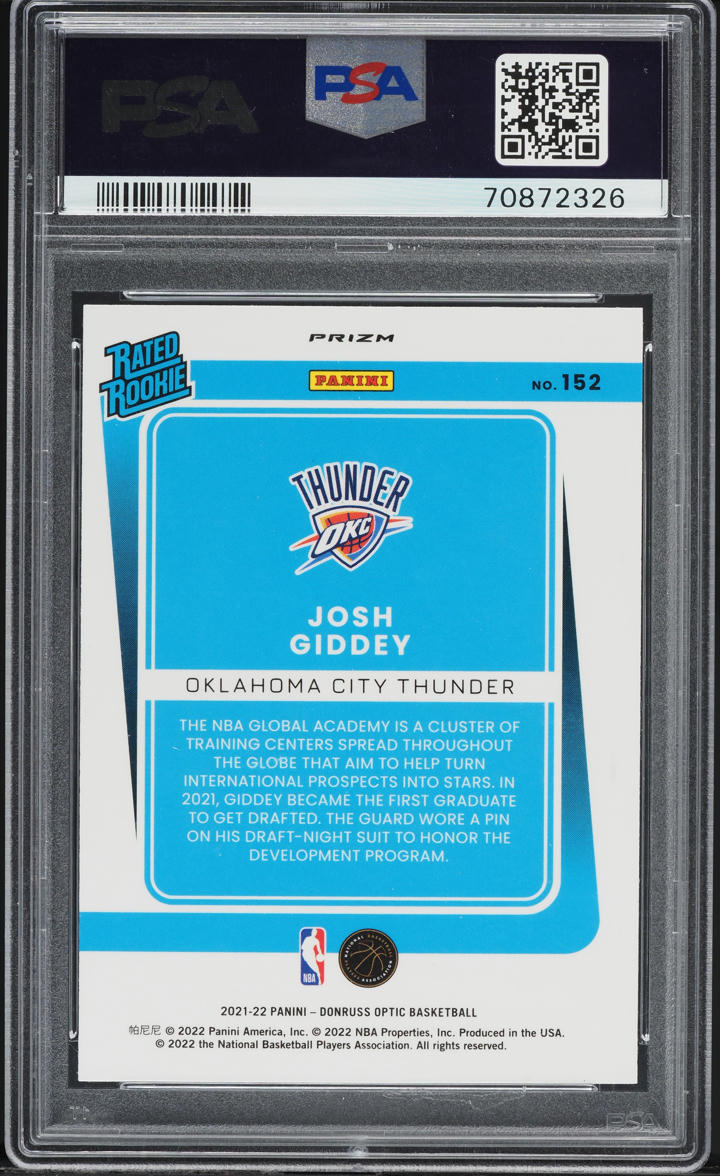 2021 Donruss Optic Purple Josh Giddey ROOKIE #152 PSA 10 GEM MINT