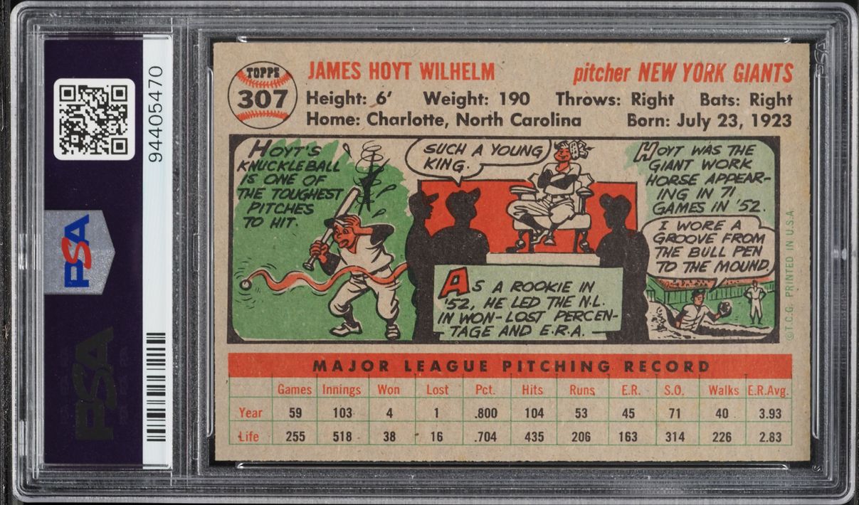 1956 Topps Hoyt Wilhelm #307 PSA 7 NRMT