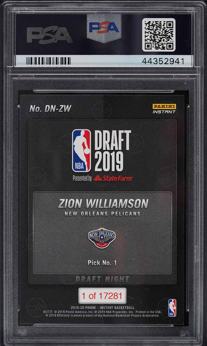 2019 Panini Instant Draft Night Zion Williamson ROOKIE #DN-ZW PSA 9 MINT