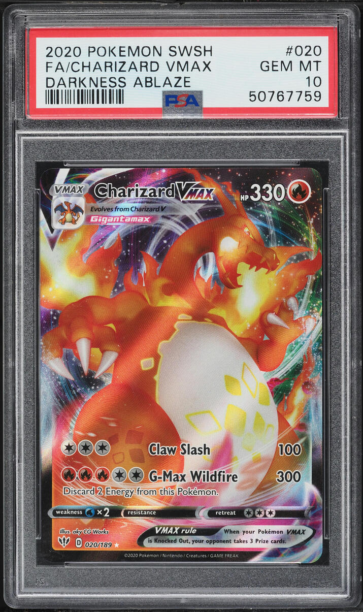 2020 Pokemon Sword & Shield Darkness Ablaze Full Art Charizard VMAX #20 PSA 10 GEM MINT