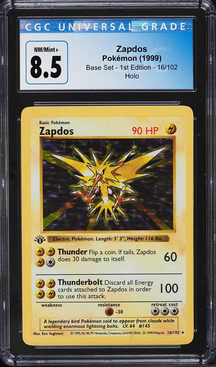 1999 Pokemon Base Set Shadowless 1st Edition Holo Zapdos #16 CGC 8.5 NM-MT+