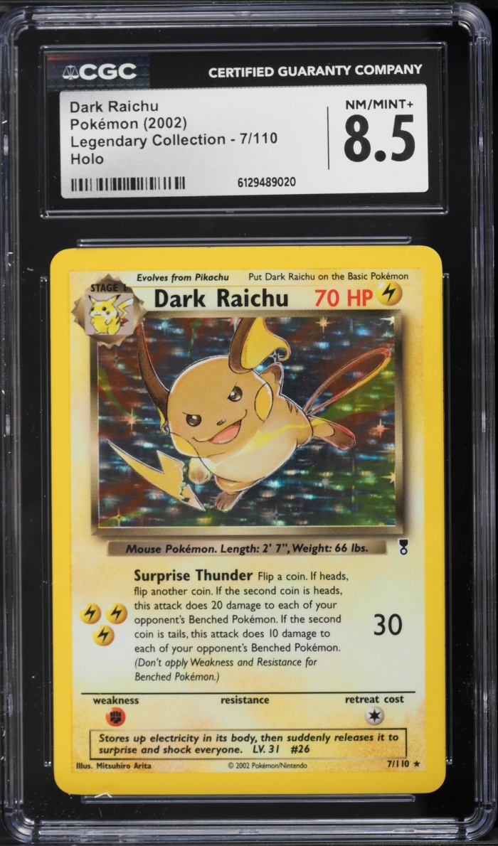 2002 Pokemon Legendary Collection Holo Dark Raichu #7 CGC 8.5 NM-MT+