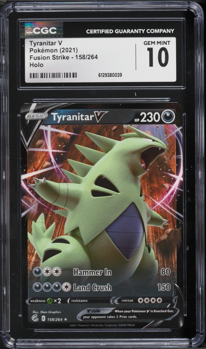 2021 Pokemon Sword & Shield Fusion Strike Holo Tyranitar V #158 CGC 10 GEM MINT