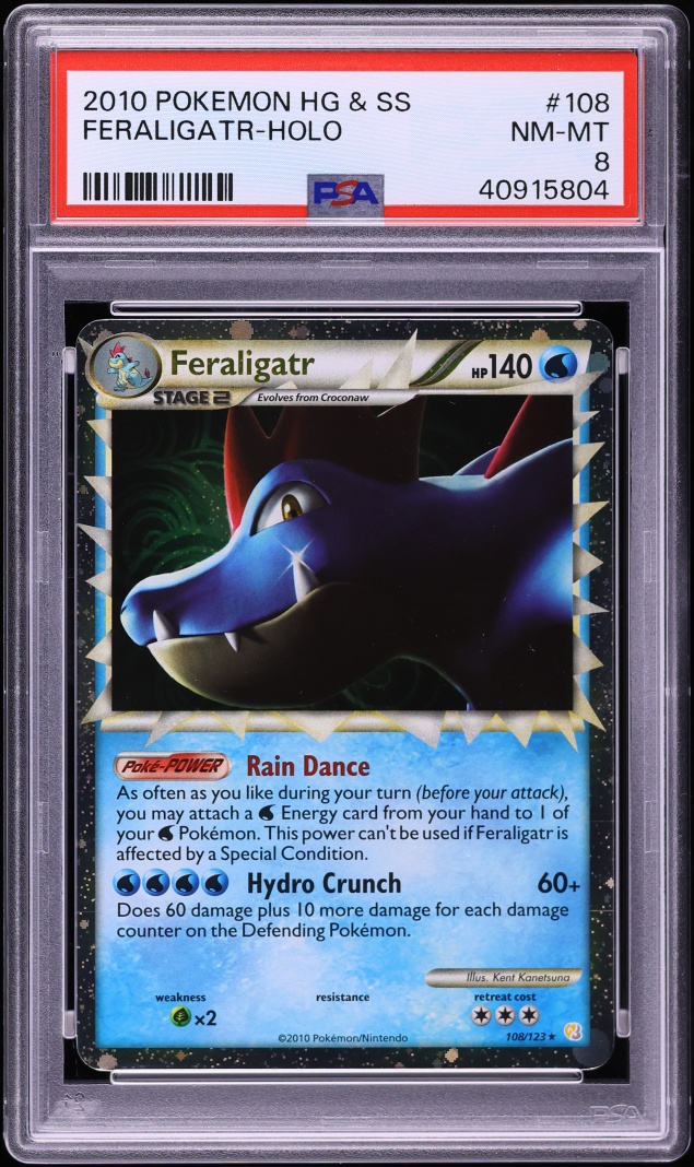 2010 Pokemon HeartGold & SoulSilver Holo Prime Feraligatr #108 PSA 8 NM-MT