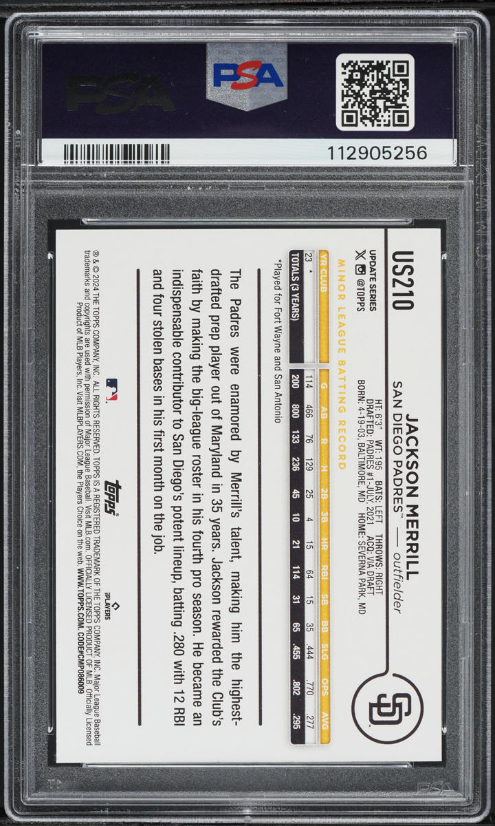 2024 Topps Update Jackson Merrill ROOKIE #US210 PSA 9 MINT