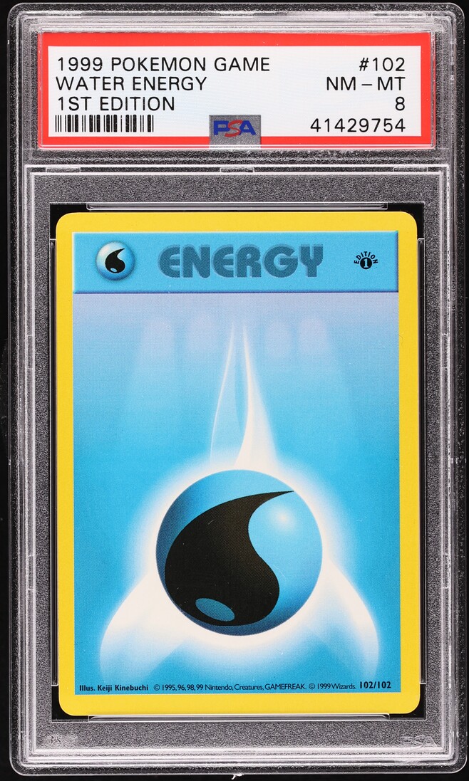 1999 Pokemon Base Set Shadowless 1st Edition Water Energy #102 PSA 8 NM-MT