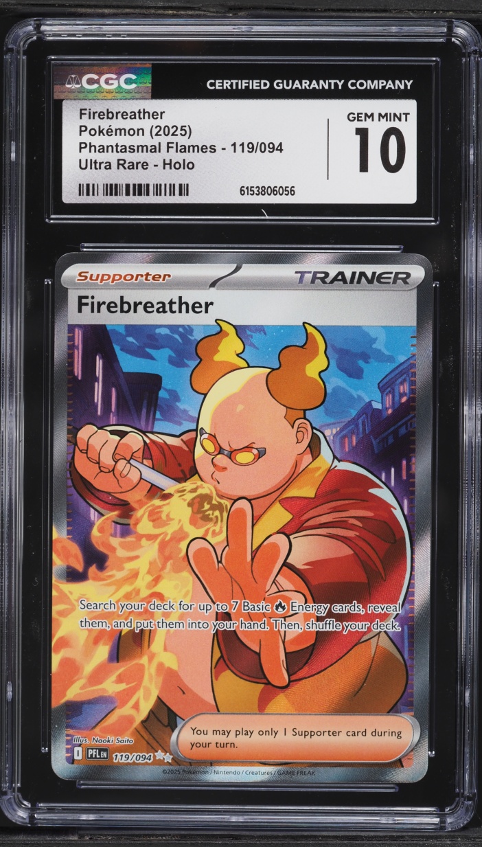 2025 Pokemon Mega Evolution Phantasmal Flames Full Art Firebreather #119 CGC 10 GEM MINT