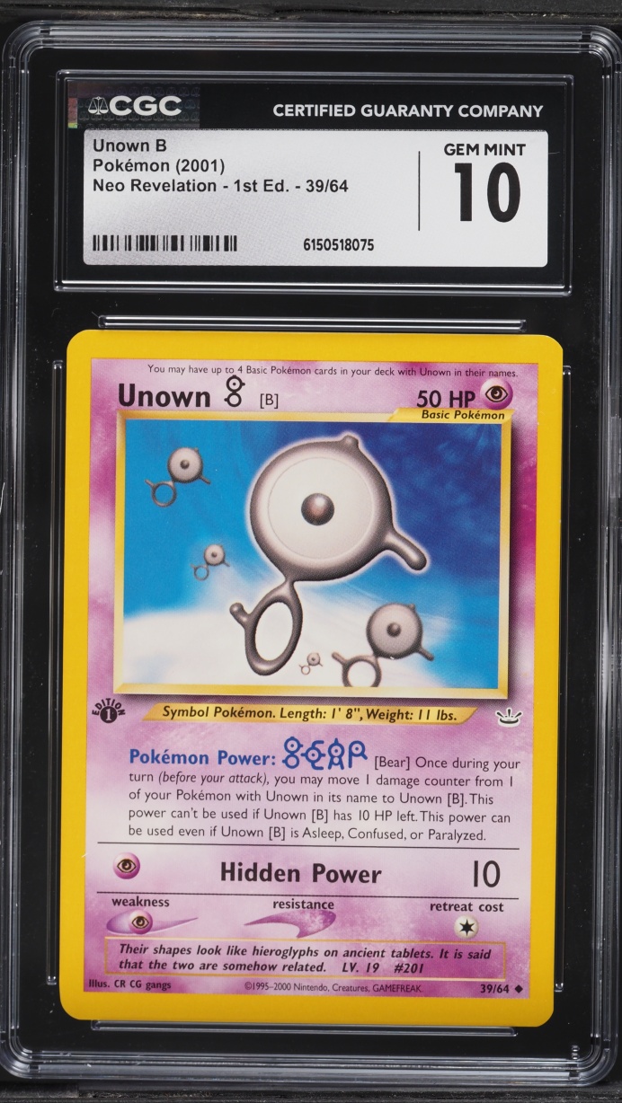 2001 Pokemon Neo Revelation 1st Edition Unown B #39 CGC 10 GEM MINT