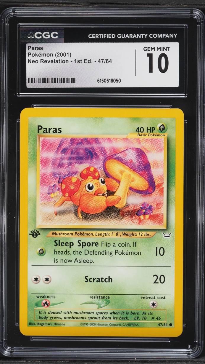 2001 Pokemon Neo Revelation 1st Edition Paras #47 CGC 10 GEM MINT