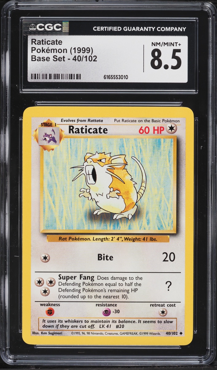 1999 Pokemon Base Set Raticate #40 CGC 8.5 NM-MT+