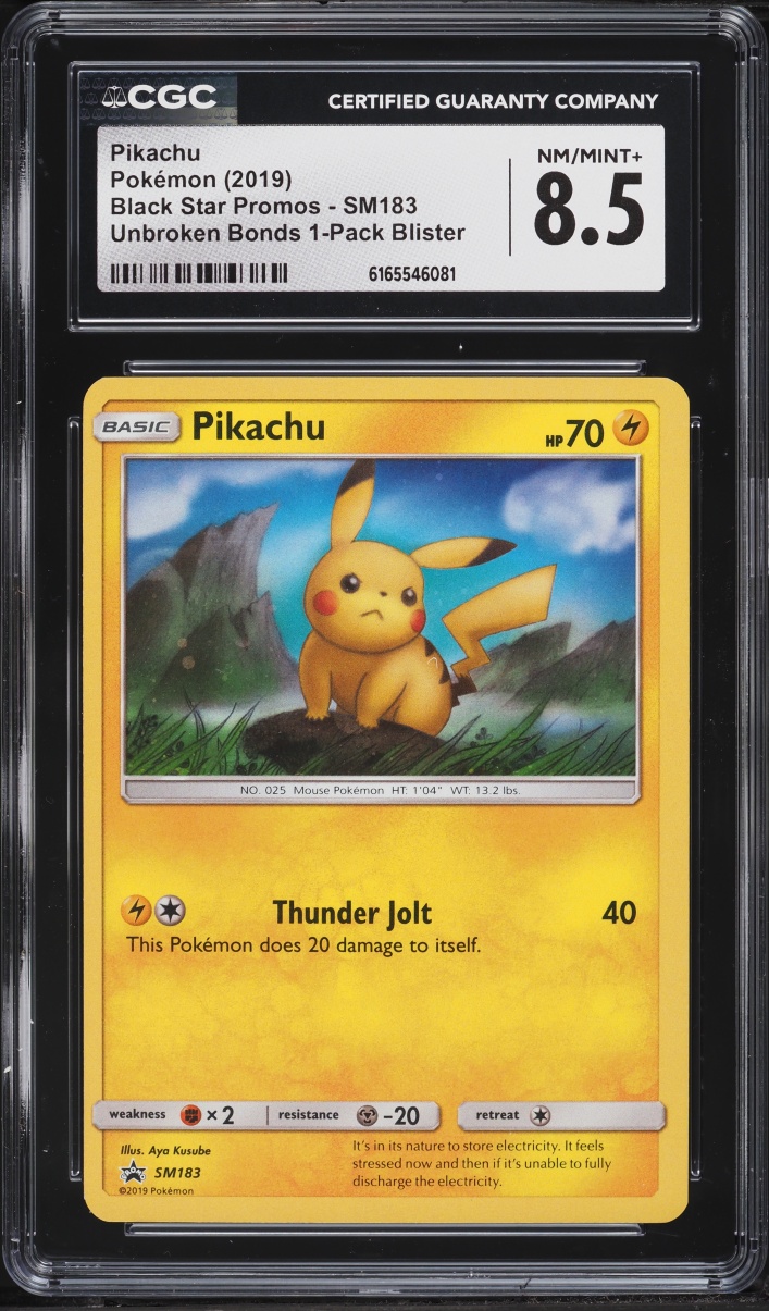 2019 Pokemon Sun & Moon Promo Unbroken Bonds Holo Pikachu #SM183 CGC 8.5 NM-MT+