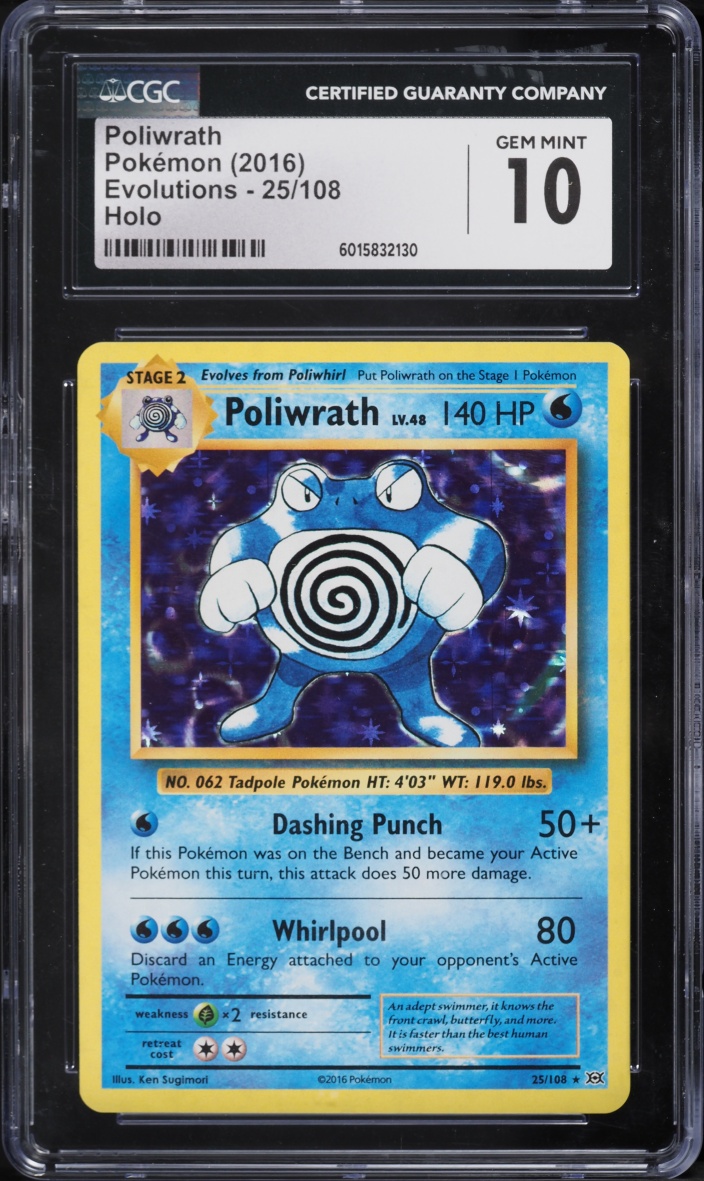 2016 Pokemon XY Evolutions Holo Poliwrath #25 CGC 10 GEM MINT