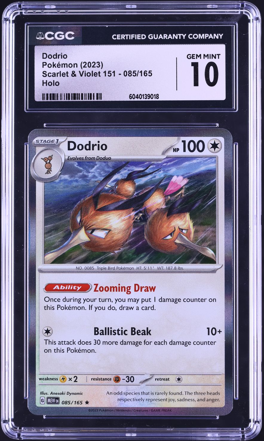Pokemon Scarlet & Violet 151 Holo Dodrio #85 CGC 10 GEM MINT