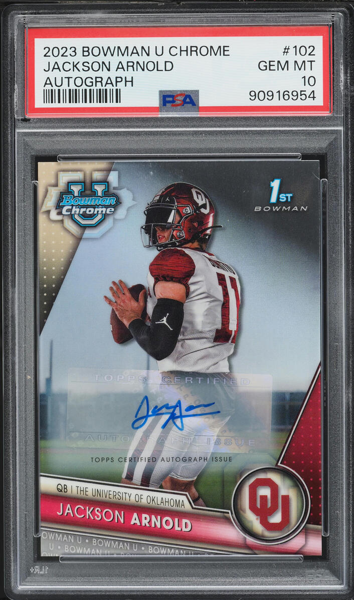 2023 Bowman Chrome University Jackson Arnold ROOKIE AUTO #102 PSA 10 GEM MINT
