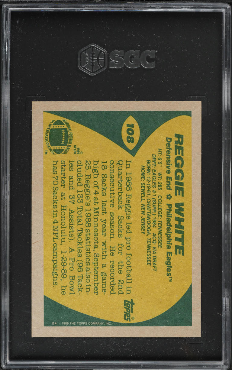 1989 Topps Football Reggie White #108 SGC 8.5 NM-MT+