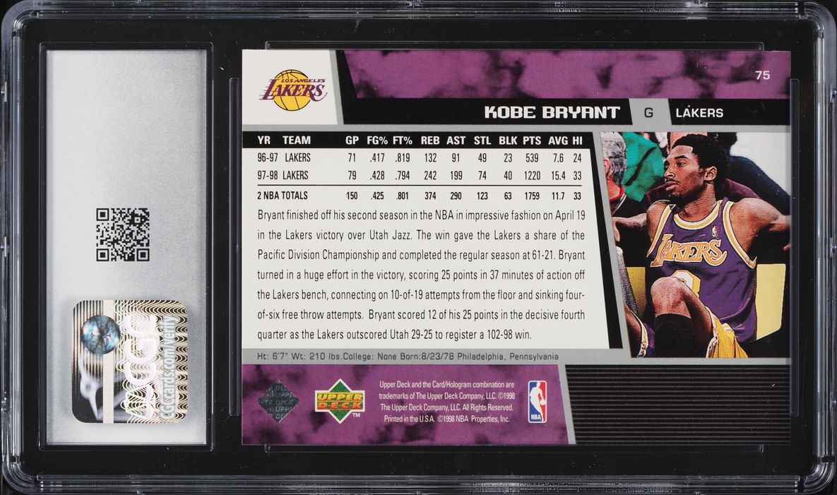 1998 Upper Deck Basketball Kobe Bryant #75 CGC 10 GEM MINT