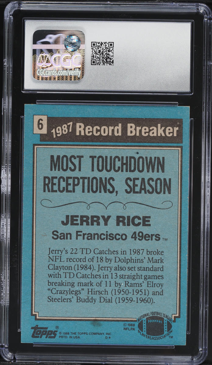 1988 Topps Football '87 Record Breaker Jerry Rice #6 CGC 7 NRMT