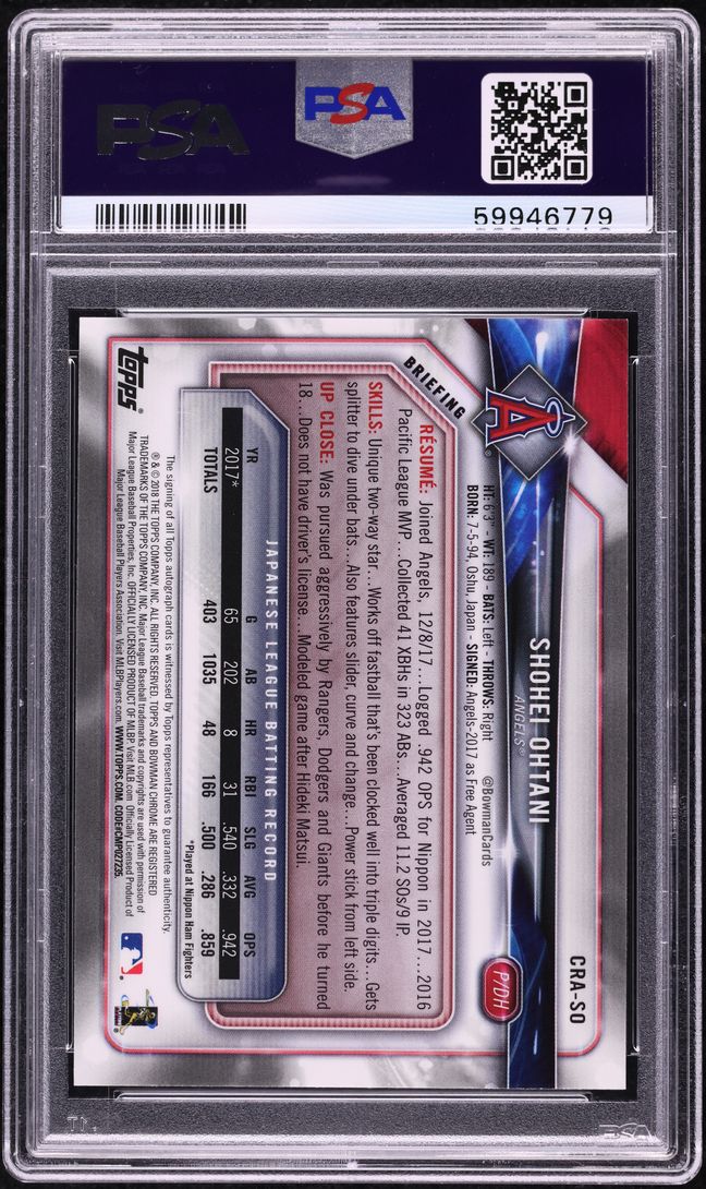 2018 Bowman Chrome Orange Refractor Shohei Ohtani ROOKIE AUTO /25 PSA 10 GEM