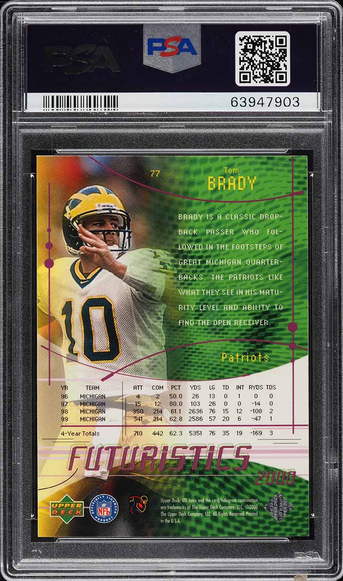 2000 Upper Deck Ionix Tom Brady ROOKIE /2000 #77 PSA 10 GEM MINT