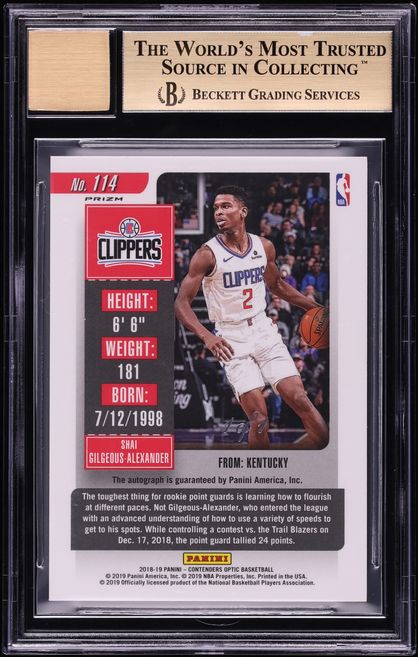 2018 Panini Contenders Optic Gold Vinyl Shai Gilgeous-Alexander ROOKIE AUTO 1/1 #114 BGS 9.5