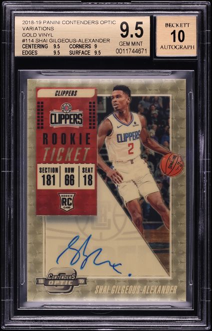2018 Panini Contenders Optic Gold Vinyl Shai Gilgeous-Alexander ROOKIE AUTO 1/1 #114 BGS 9.5