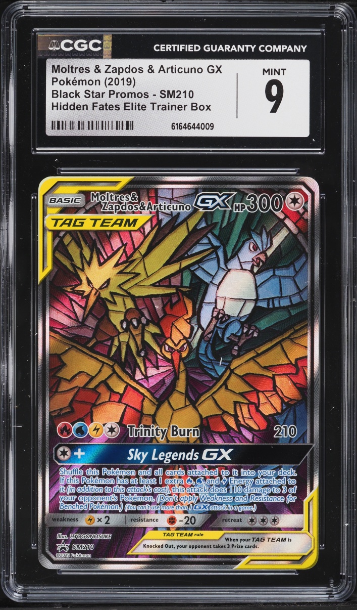 2019 Pokemon SM Promo Hidden Fates ETB Moltres & Zapdos & Articuno GX #SM210 CGC 9 MINT