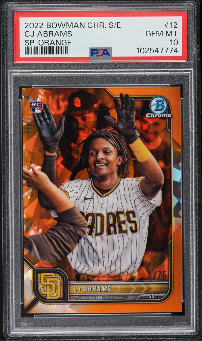 2022 Bowman Chrome Sapphire Orange Refractor CJ Abrams ROOKIE /75 #12 PSA 10 GEM MINT