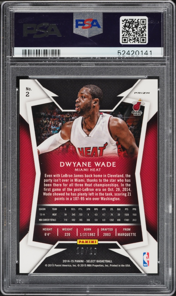 2014 Select Gold Prizm Dwyane Wade 10/10 #2 PSA 10 GEM MINT