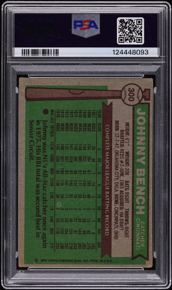 1976 Topps Johnny Bench #300 PSA 3 VG