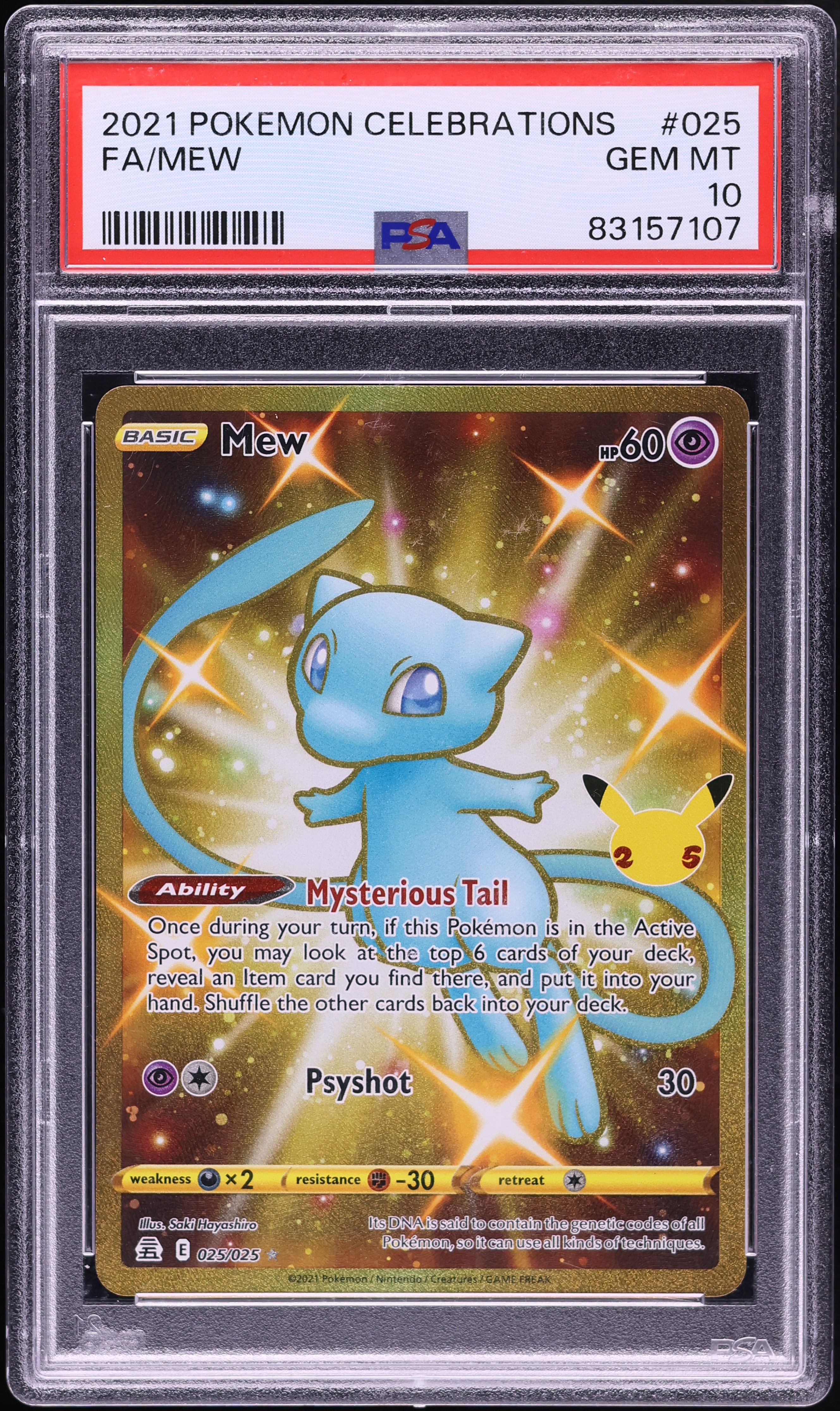 2021 Pokemon Sword & Shield Celebrations Gold Rare Shiny Mew #25 PSA 10 GEM MINT