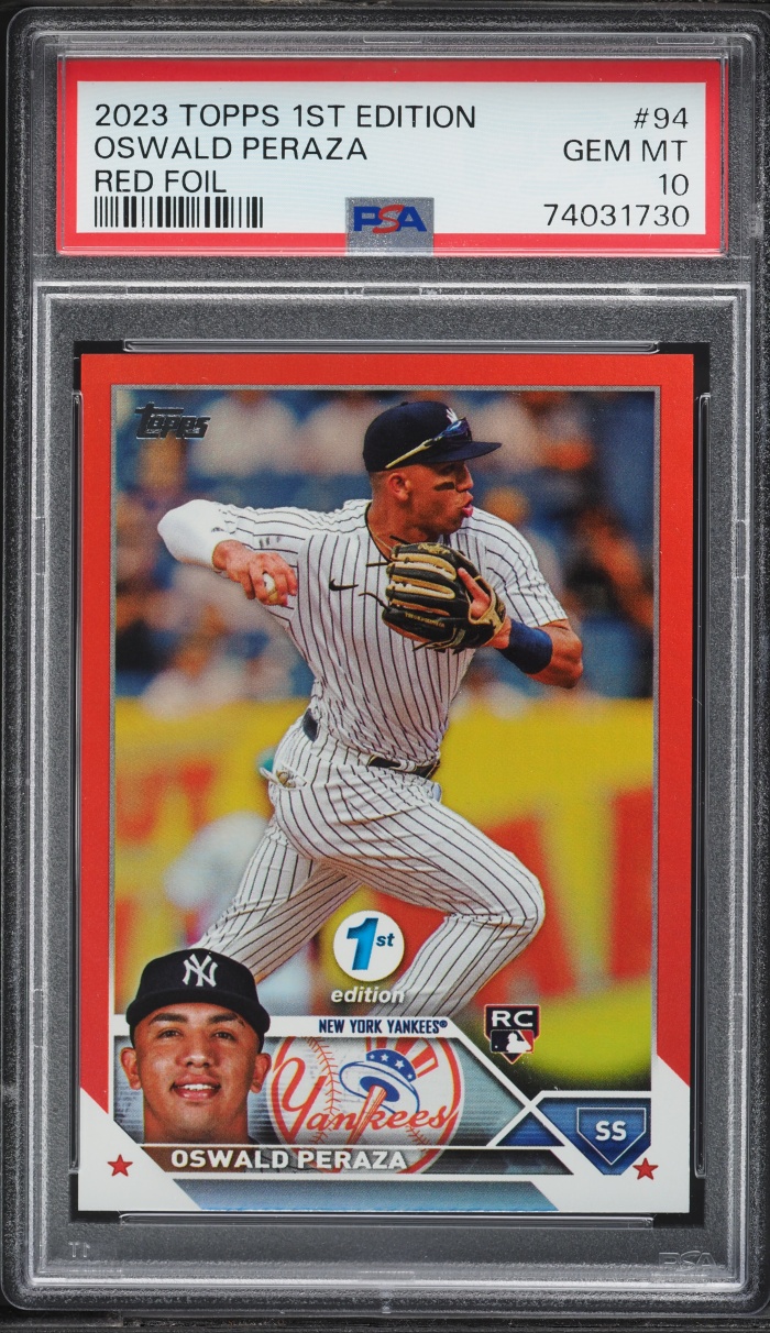 2023 Topps 1st Edition Red Foil Oswald Peraza ROOKIE /50 #94 PSA 10 GEM MINT