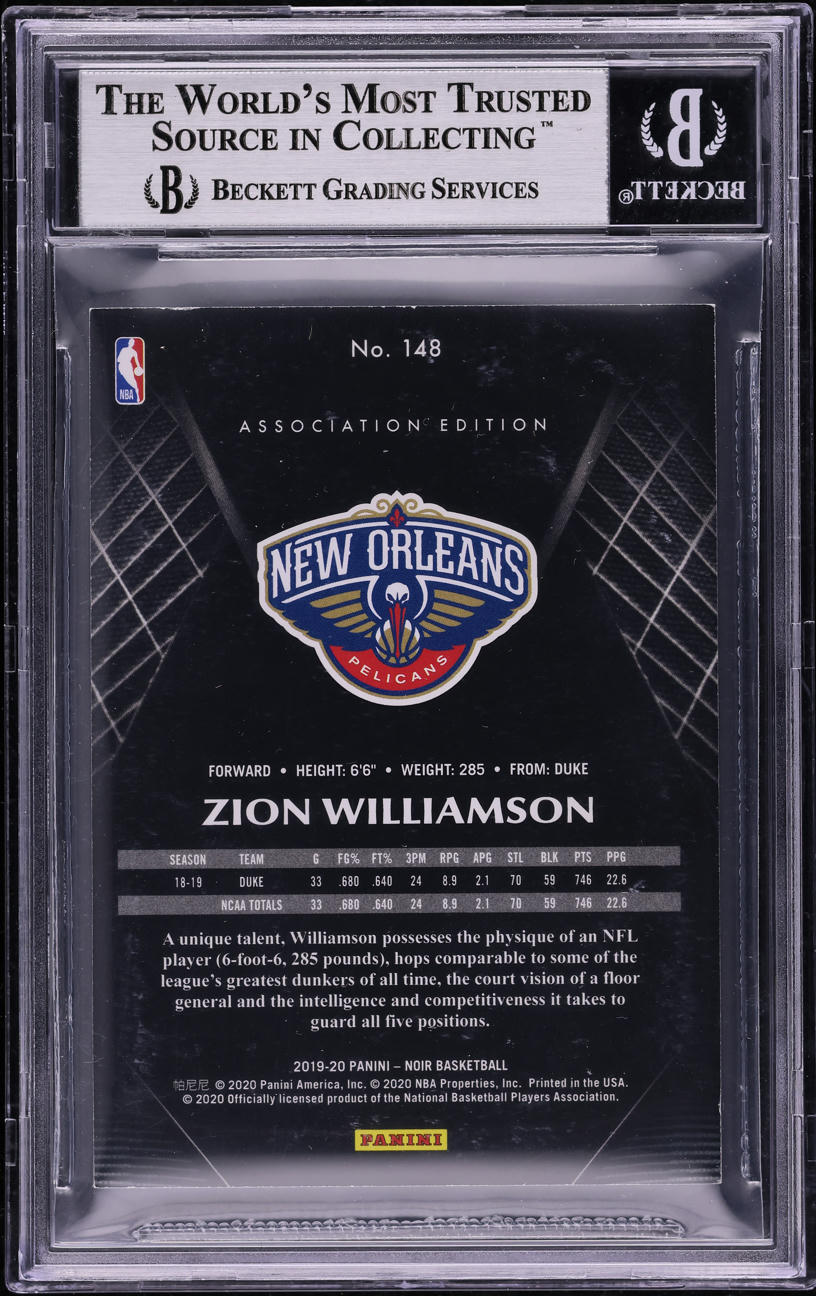 2019 Panini Noir Holo Silver Zion Williamson ROOKIE /25 #148 BGS 8.5 NM-MT+