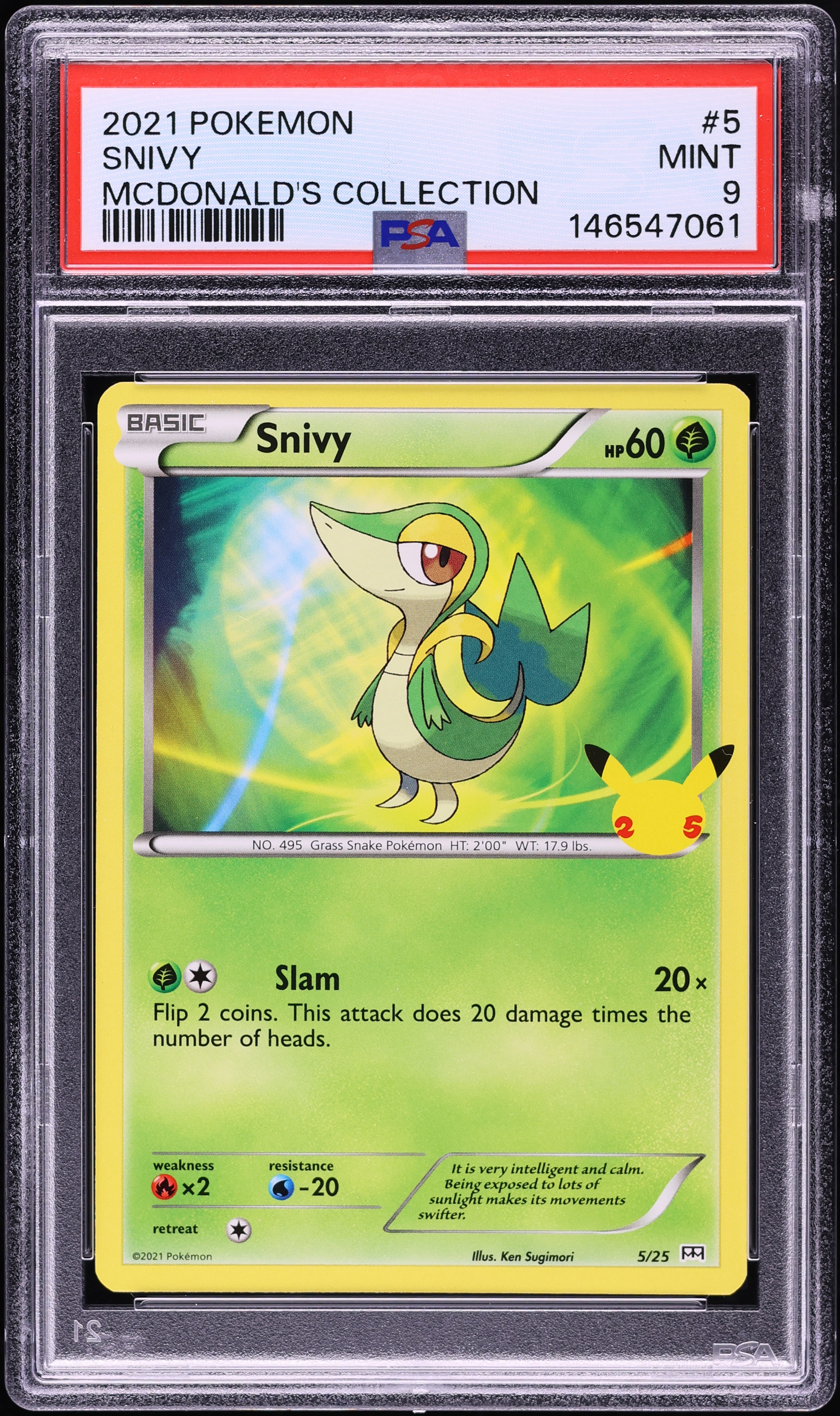 2021 Pokemon Sword & Shield Mcdonald's Collection Snivy #5 PSA 9 MINT