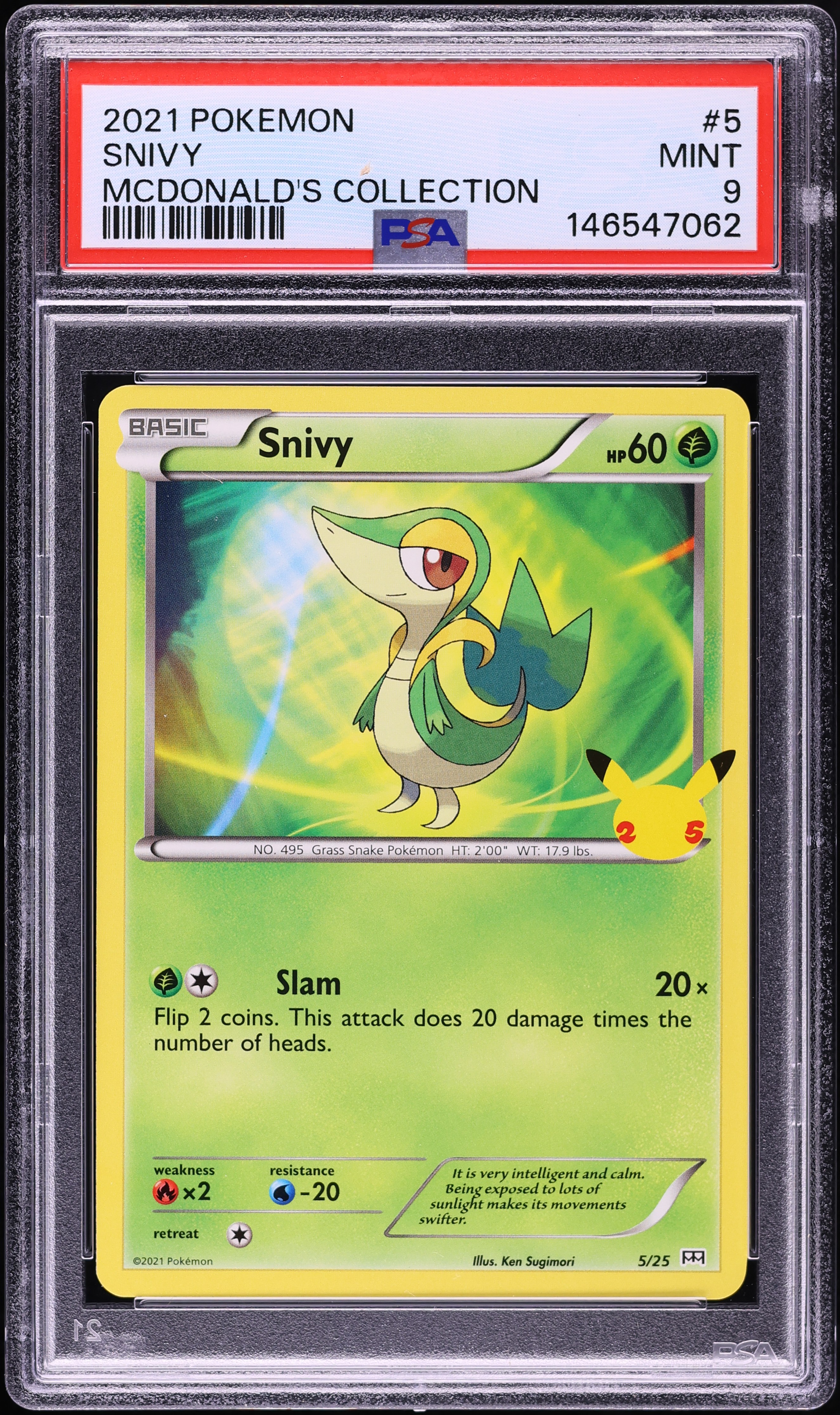 2021 Pokemon Sword & Shield Mcdonald's Collection Snivy #5 PSA 9 MINT