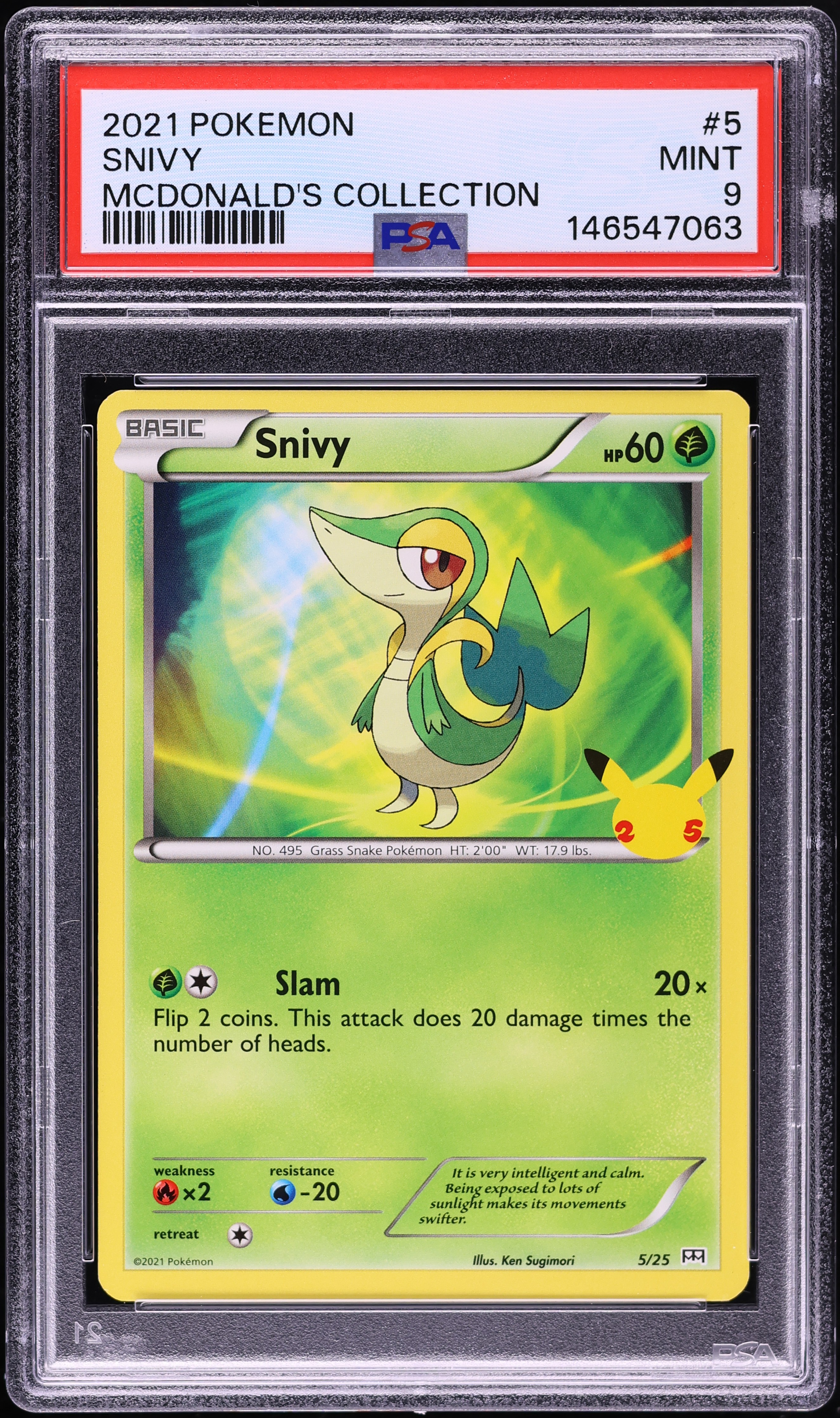 2021 Pokemon Sword & Shield Mcdonald's Collection Snivy  #5 PSA 9 MINT