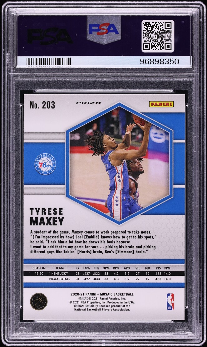 2020 Panini Mosaic Red Green Choice Prizm Tyrese Maxey ROOKIE #203 PSA 10 GEM MINT