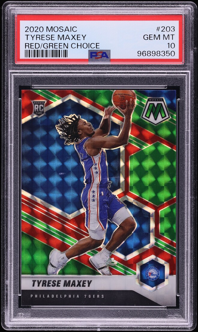 2020 Panini Mosaic Red Green Choice Prizm Tyrese Maxey ROOKIE #203 PSA 10 GEM MINT