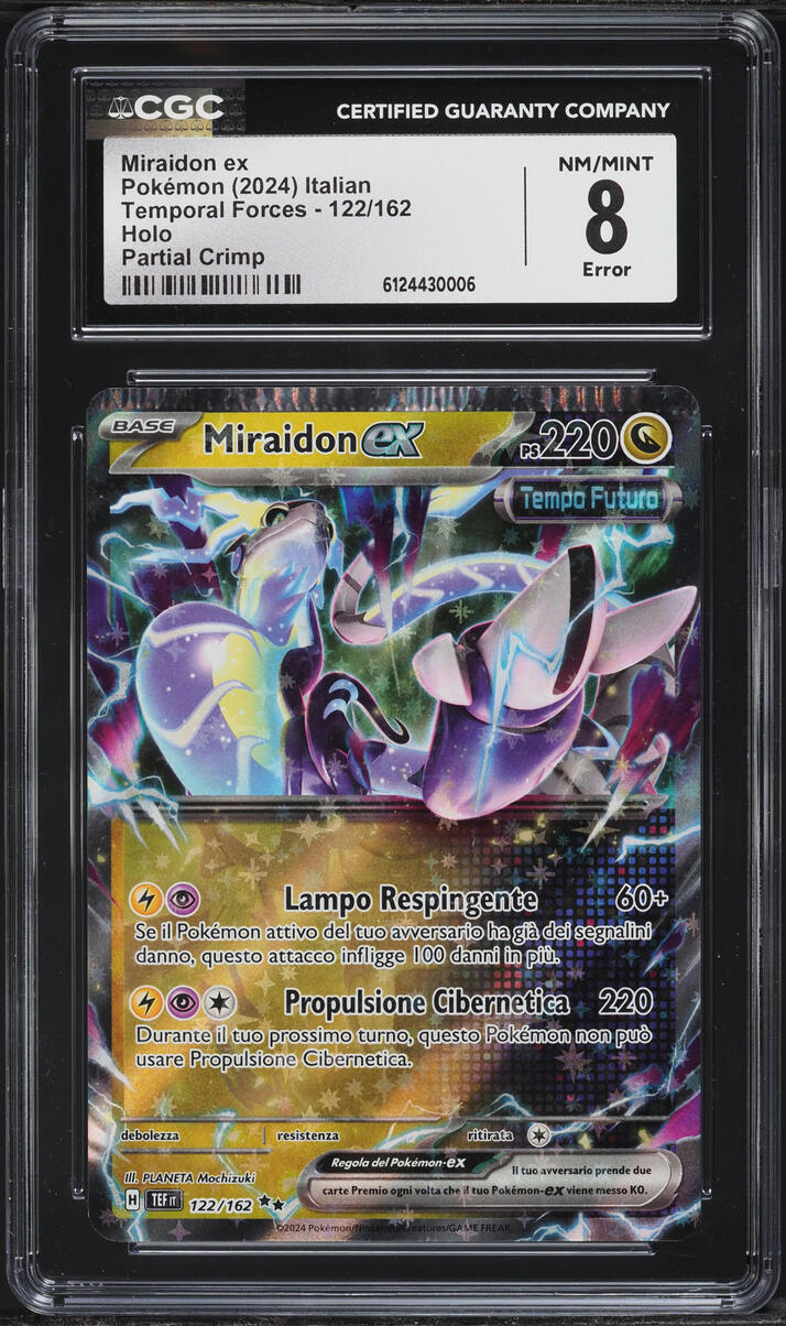 2024 Pokemon Scarlet & Violet Temporal Forces Partial Crimp Holo Miraidon ex #122 CGC 8 NM-MT