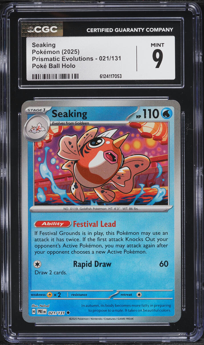 2025 Pokemon Scarlet & Violet Prismatic Evolutions Poke Ball Holo Seaking #21 CGC 9 MINT