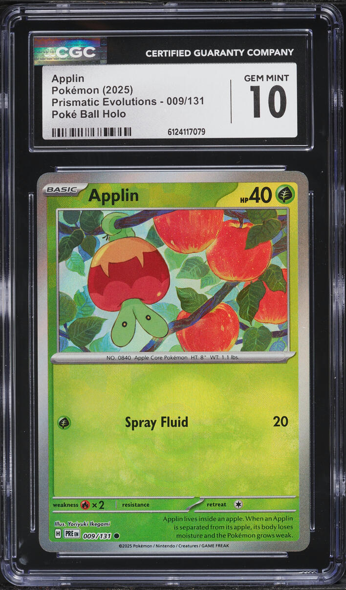 2025 Pokemon Scarlet & Violet Prismatic Evolutions Poke Ball Holo Applin #9 CGC 10 GEM MINT
