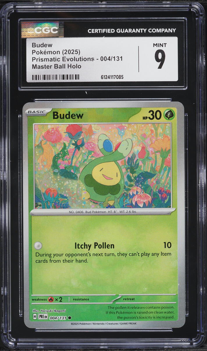 2025 Pokemon SV Prismatic Evolutions Master Ball Holo Budew #4 CGC 9 MINT