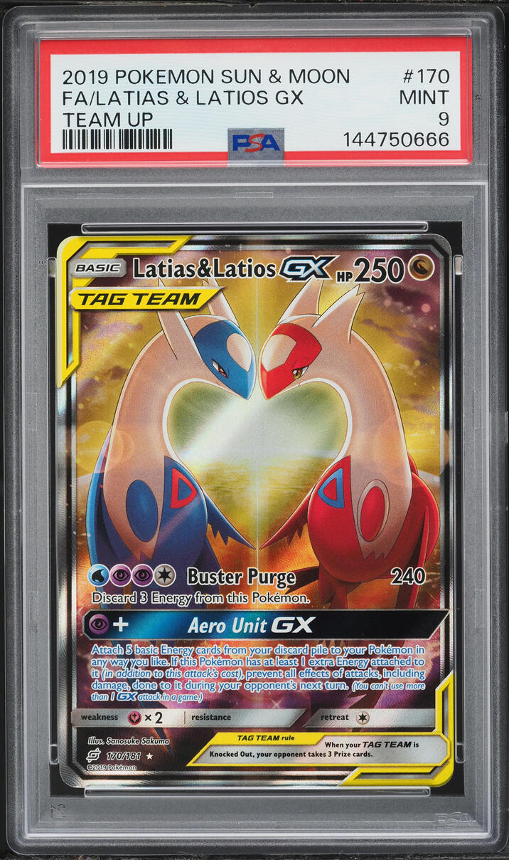 2019 Pokemon Sun & Moon Team Up Full Art Latias & Latios GX #170 PSA 9 MINT