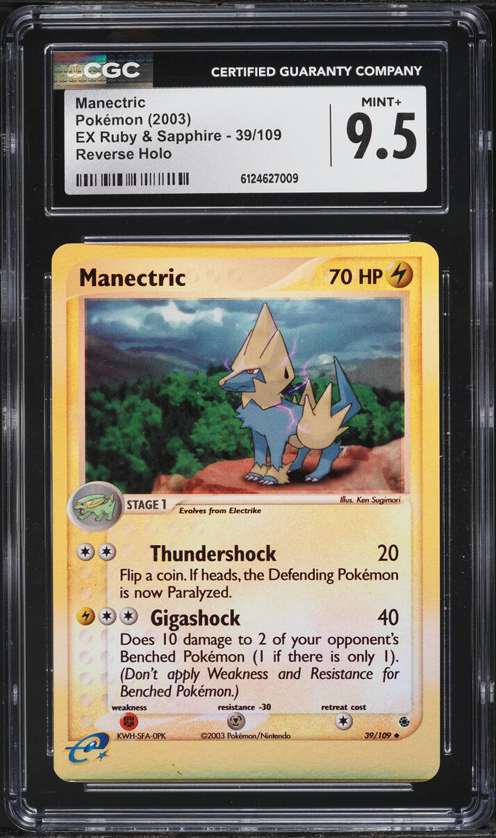 2003 Pokemon EX Ruby & Sapphire Reverse Holo Manectric #39 CGC 9.5 MINT+