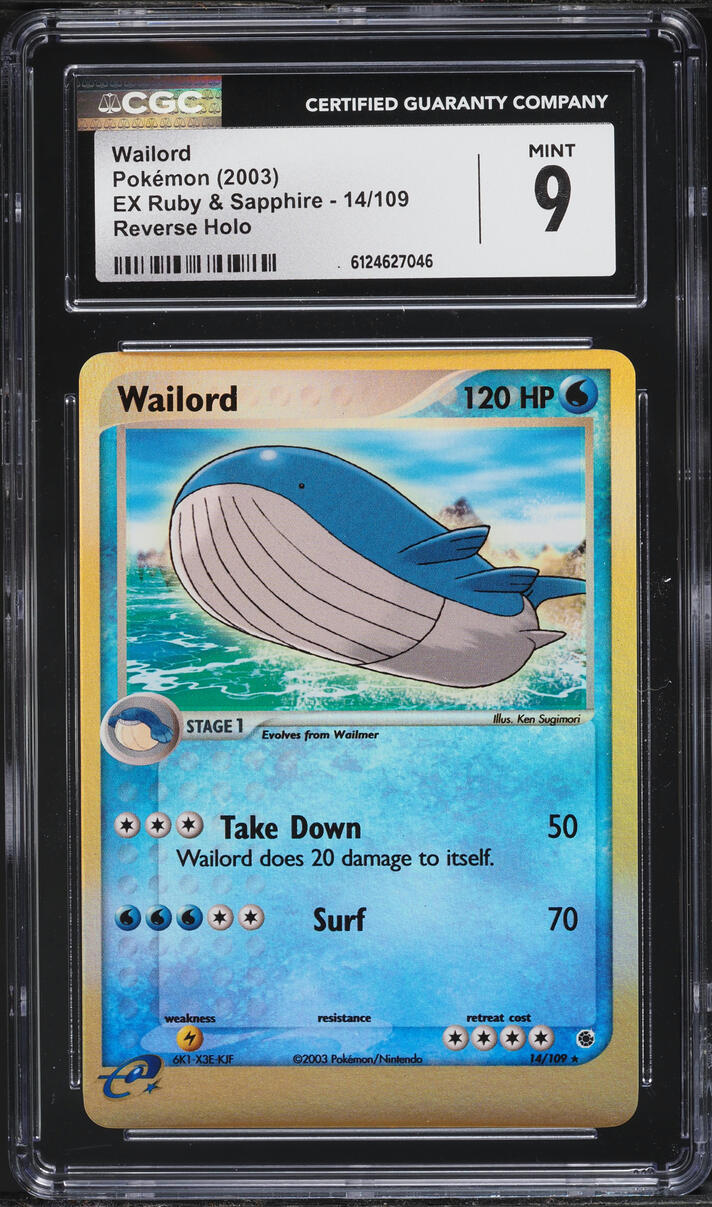 2003 Pokemon EX Ruby & Sapphire Reverse Holo Wailord #14 CGC 9 MINT