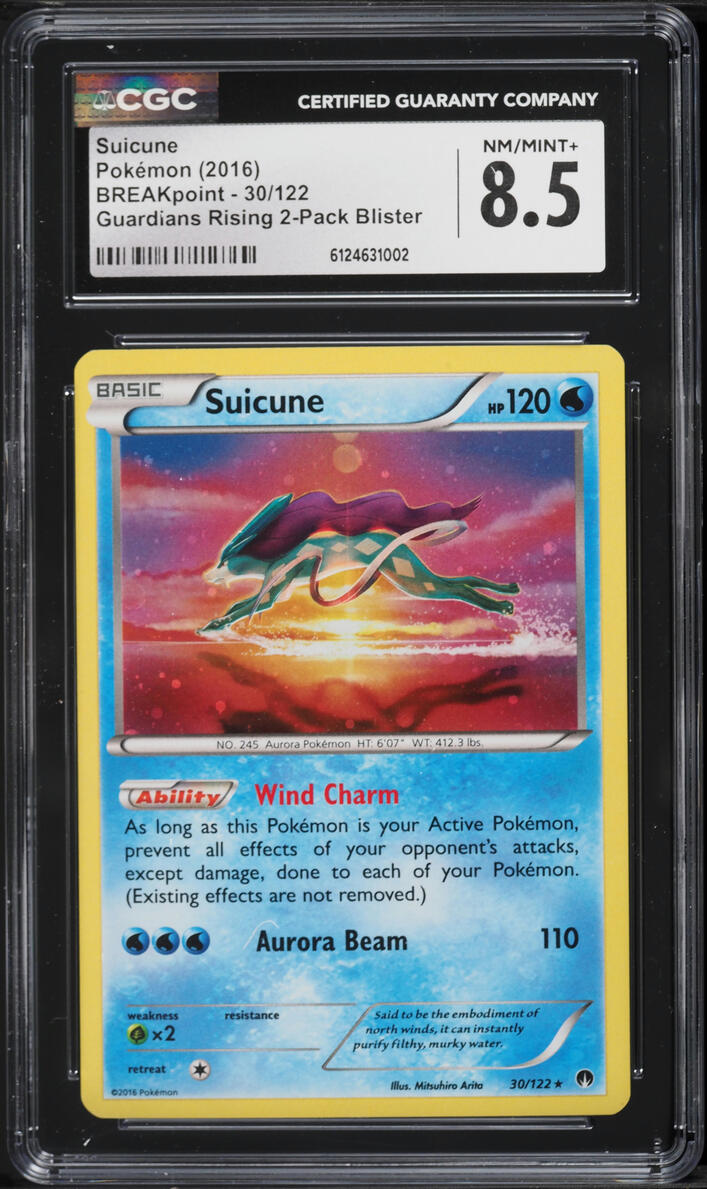 2016 Pokemon XY BREAKpoint Guardians Rising 2-Pack Blister Holo Suicune #30 CGC 8.5 NM-MT+