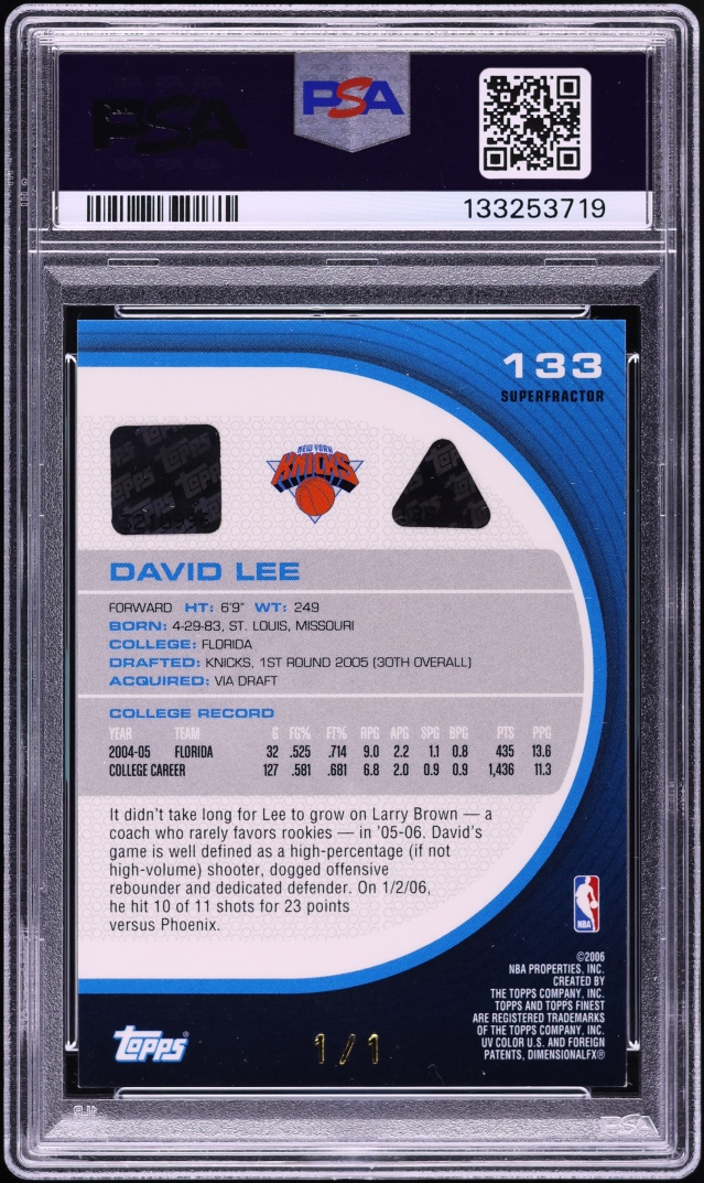 2005 Finest Superfractor David Lee ROOKIE AUTO 1/1 #133 PSA 8 NM-MT - Photo 2